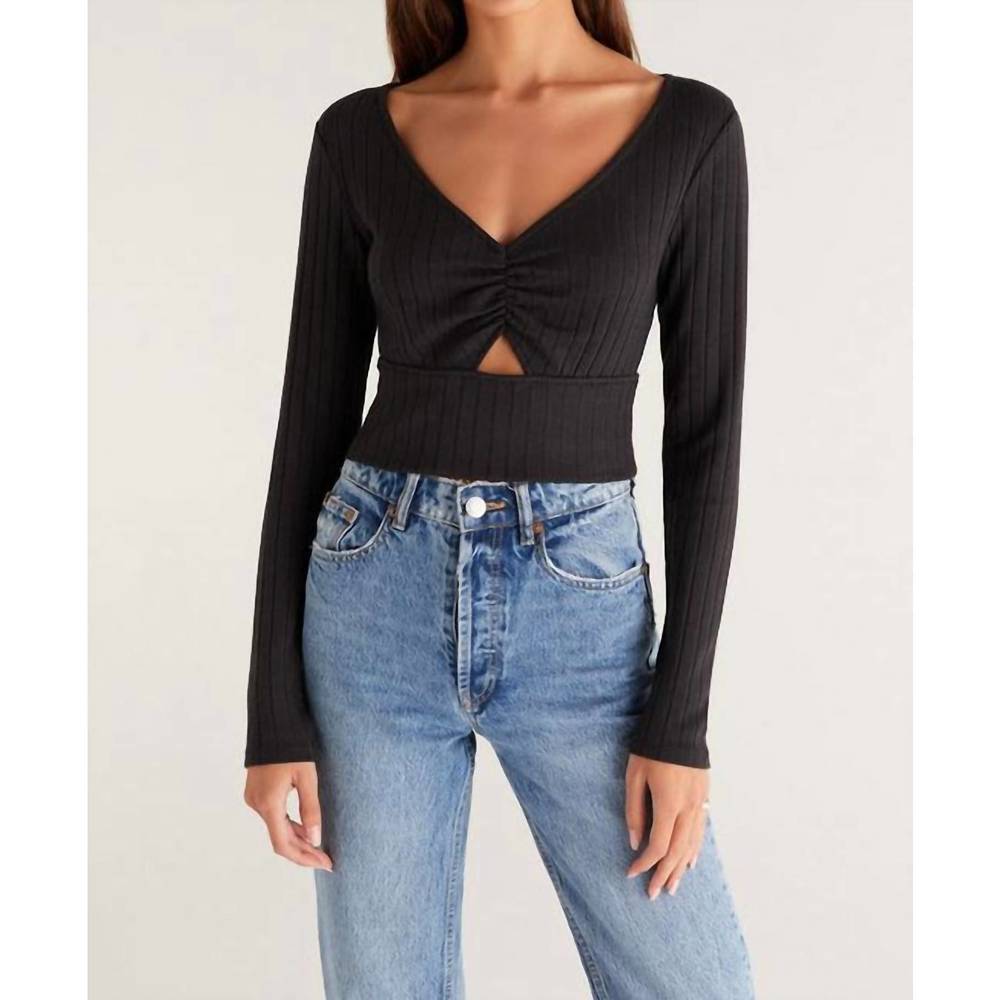 NEW Z SUPPLY bella rib long sleeve top in black